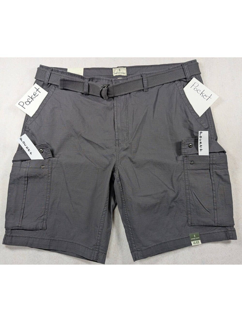 Mutual Weave - Belted Cargo Shorts - Iron Gray - Size: 40 Big
